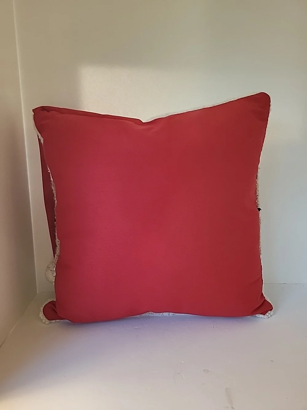 Festive Santa Face Hooked Wool Pillow - 3D Red Hat 16x16